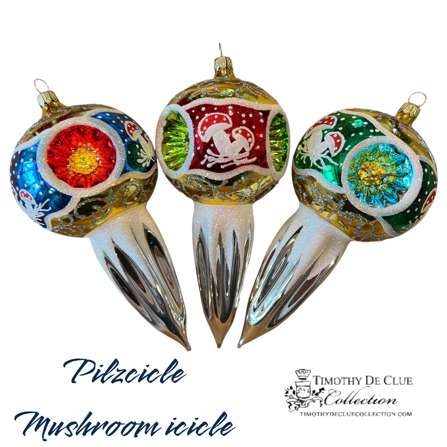 Pilzcicle Mushroom Icicle Indent Blue- German Glass Ornament Christmas Collection