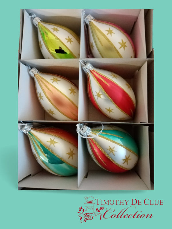North Star Stripe Ornament Set 6 - De Clue Exclusive Christmas Collection WHLS