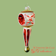 Candy Cane Crossing ornament, full-length view against sage green background showing red and white striped design with gold details.