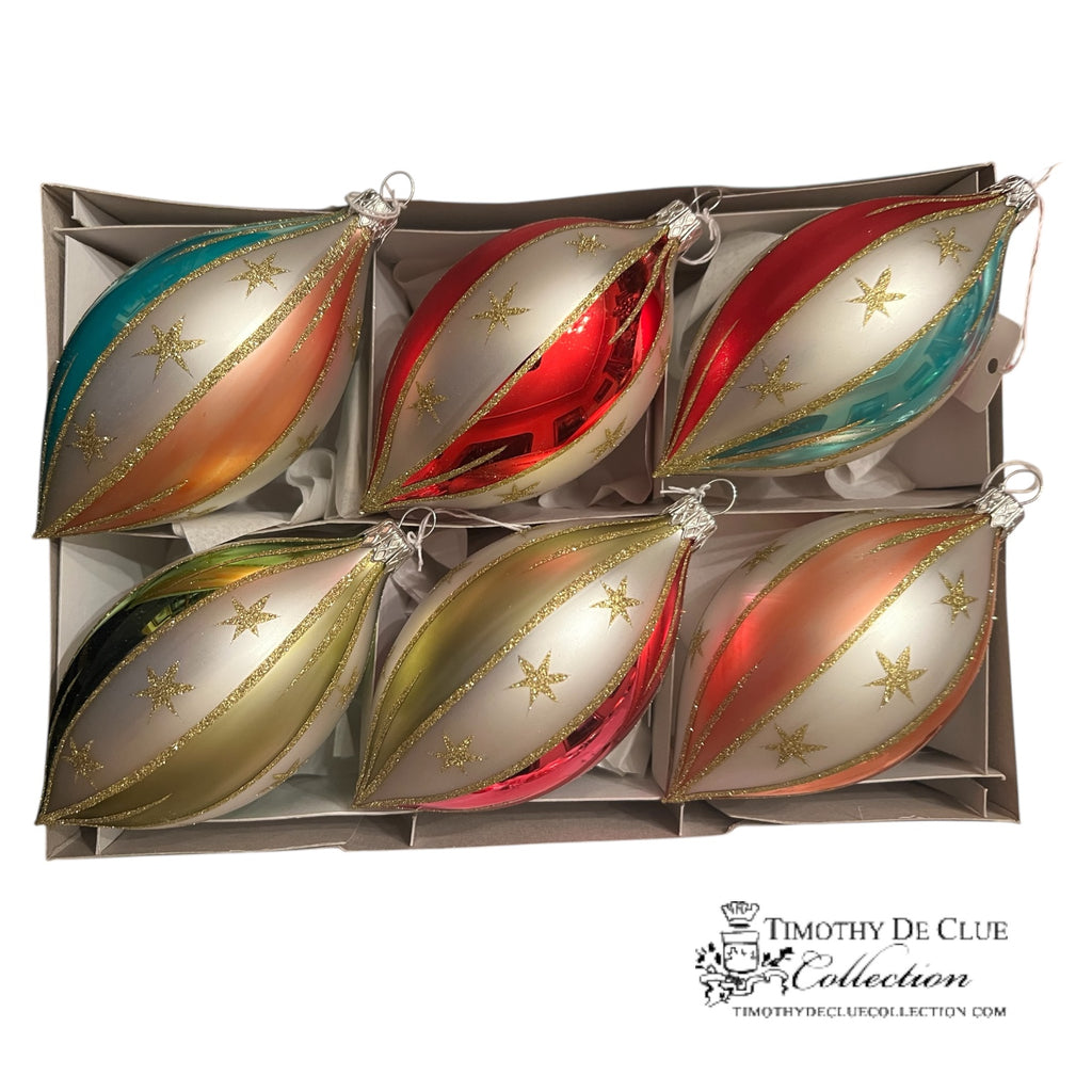 North Star Stripe Ornament Set 6 - De Clue Exclusive Christmas Collection