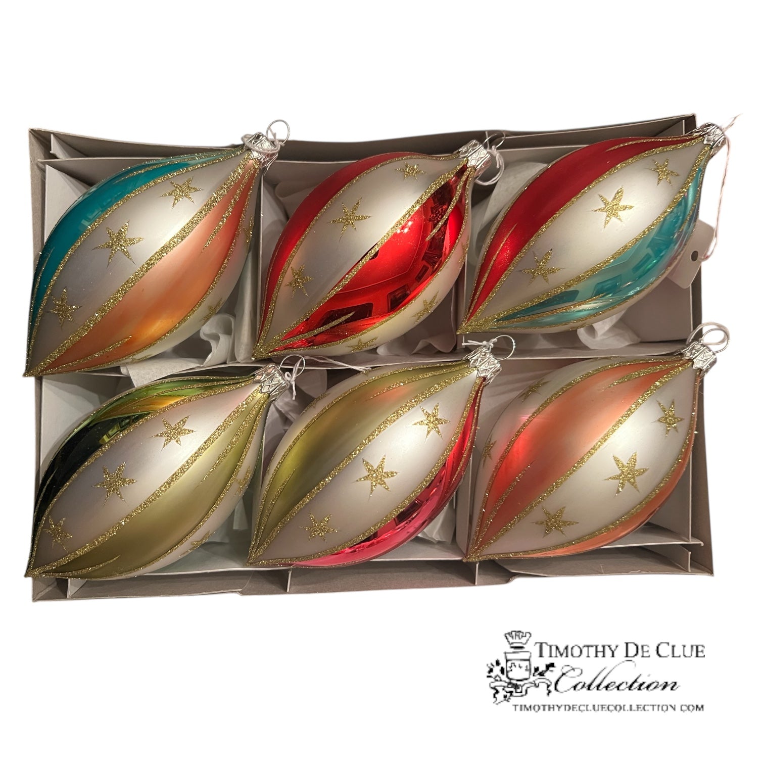 North Star Stripe Ornament Set 6 - De Clue Exclusive Christmas Collection