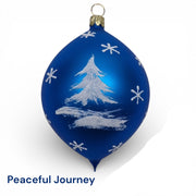 Decorative Christmas ornament with a house and trees design, featuring snowy country scene designed by Timothy De Clue