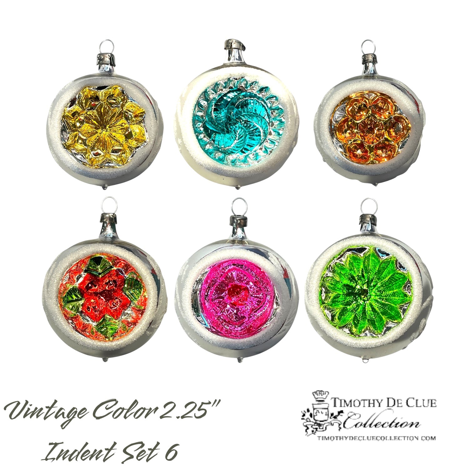 Vintage Colors Indents - Set of 6 | 2.25 in - Antik Baubles Christmas Ornament