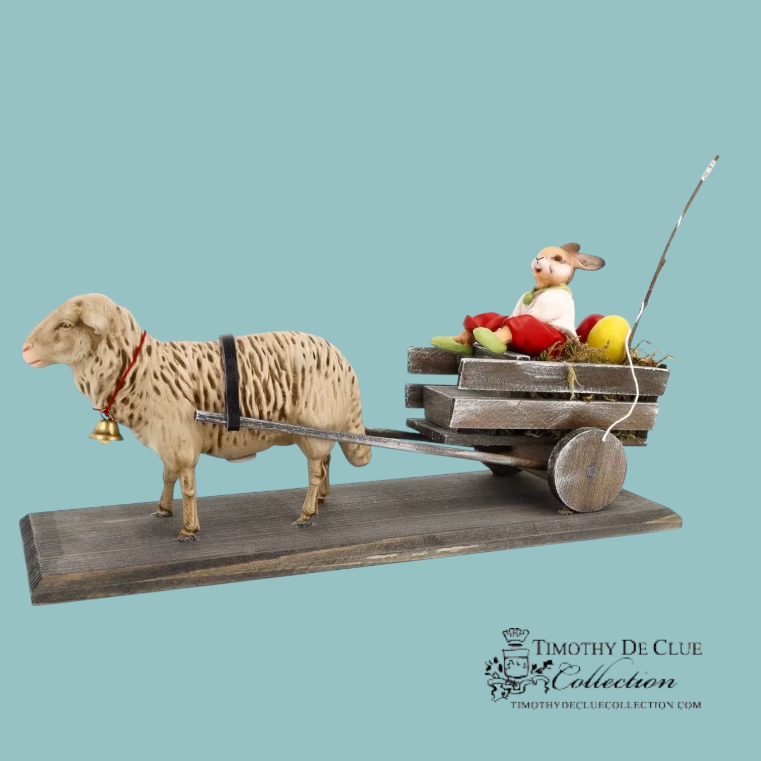Sheep Pulling Cart Bunny Driver Vintage Inspired German Paper Mache