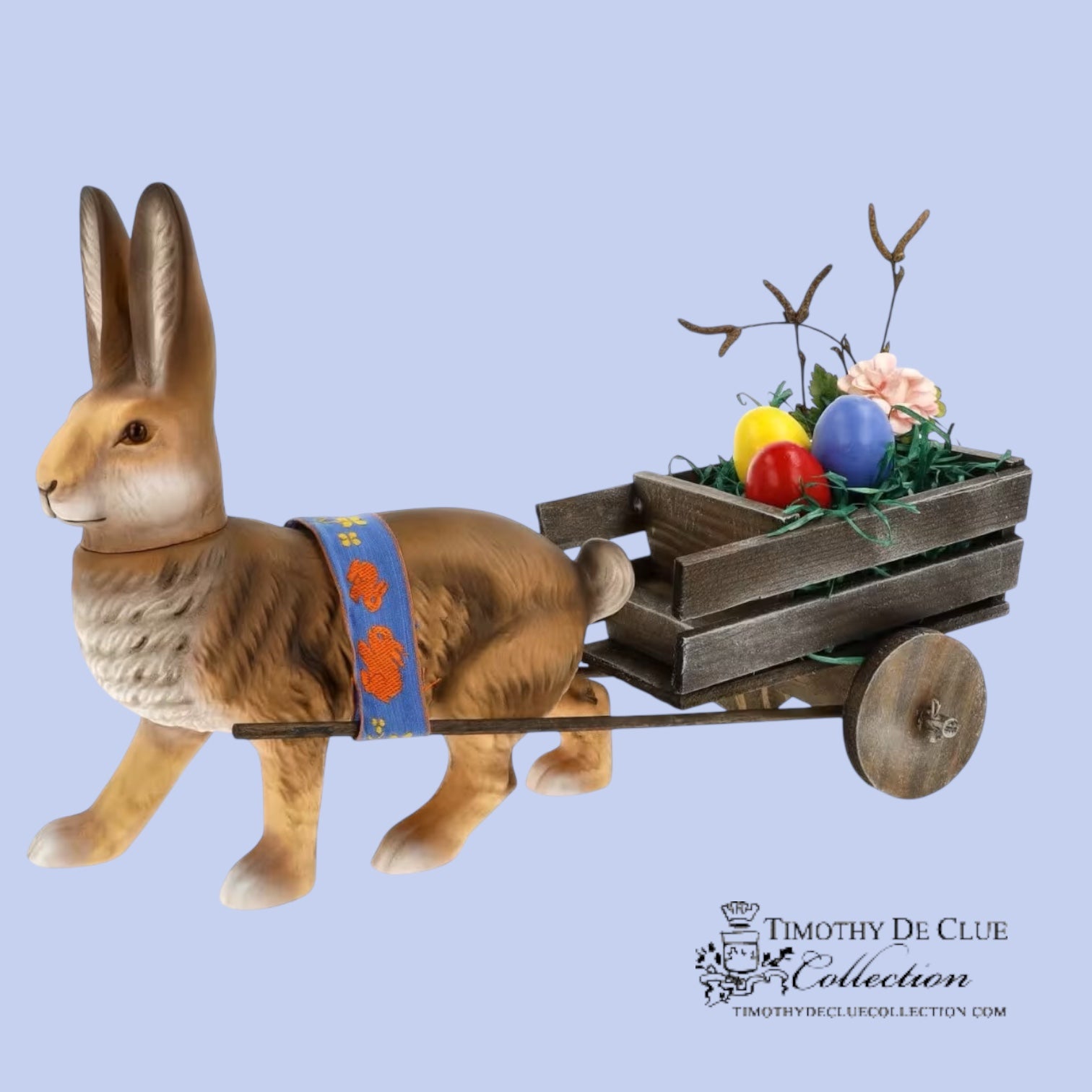 Easter Hare Pulling Cart Vintage Inspired German Paper Mache