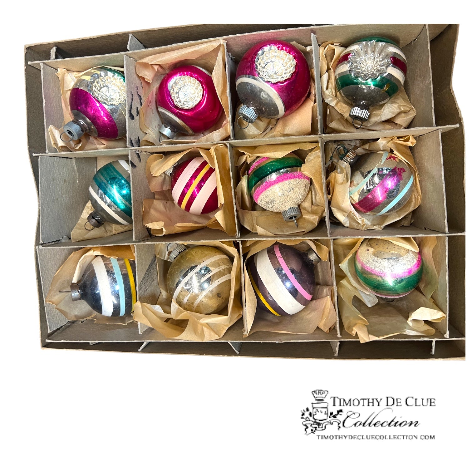 V-P Shiny Brite Stripe and Indent Ornaments - Set of 12