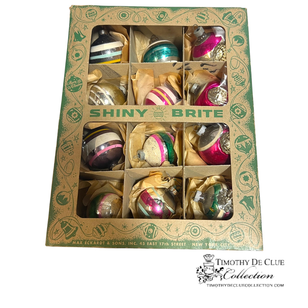 V-P Shiny Brite Stripe and Indent Ornaments - Set of 12