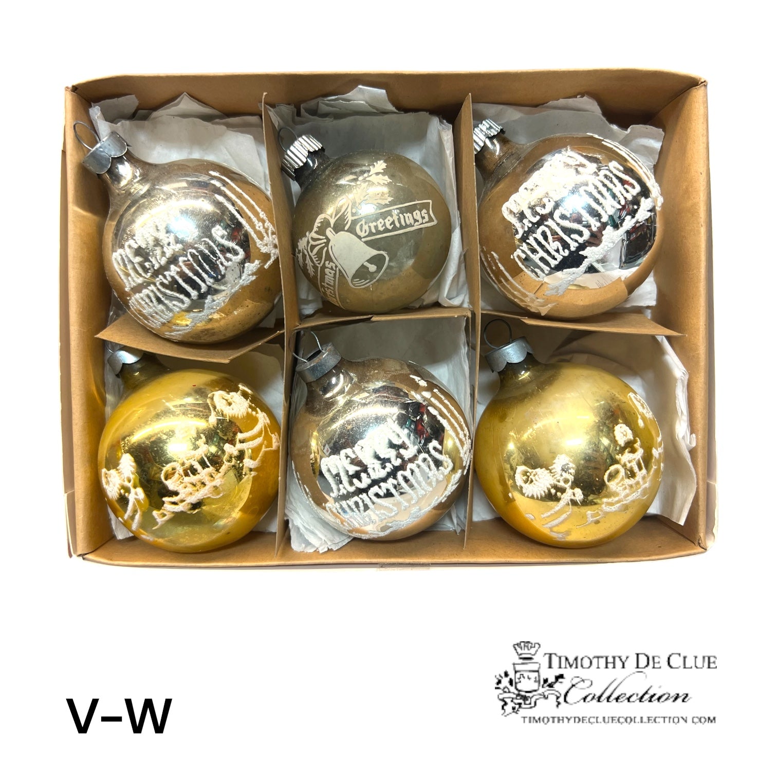 V-W Vintage Handblown Flocked Ornaments - Set of 6