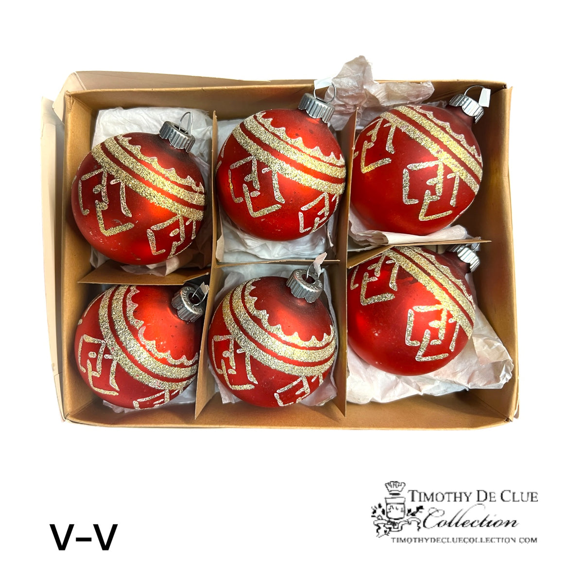 V-V Vintage Handblown Red & Gold Ornaments - Set of 6