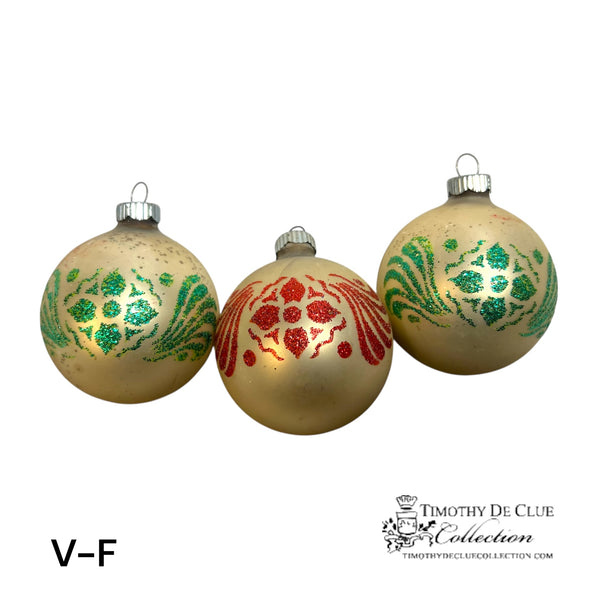 V-F Vintage Handblown Small Flocked Ornaments - Set of 3