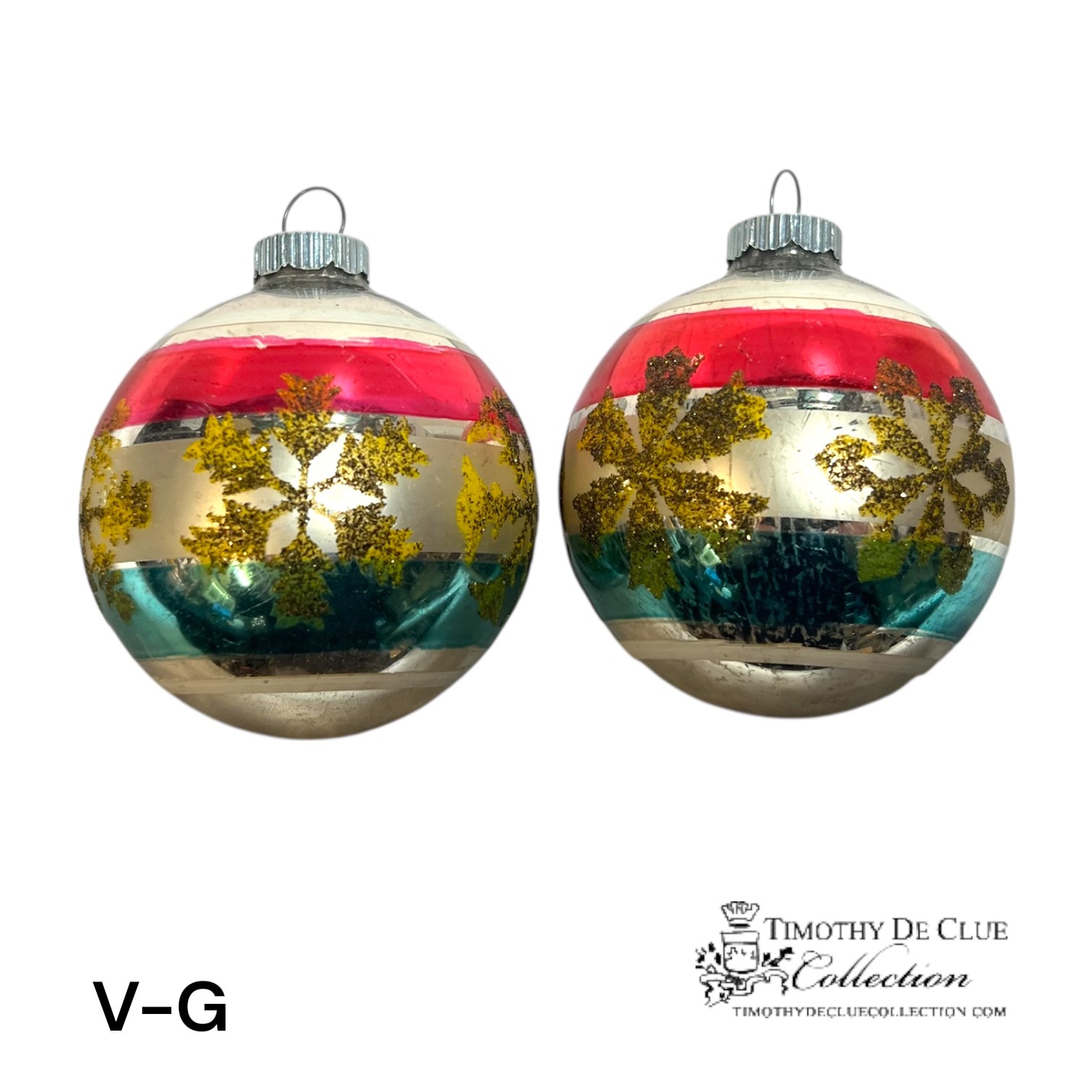 V-G Vintage Handblown Medium Striped Ornaments - Matching Pair