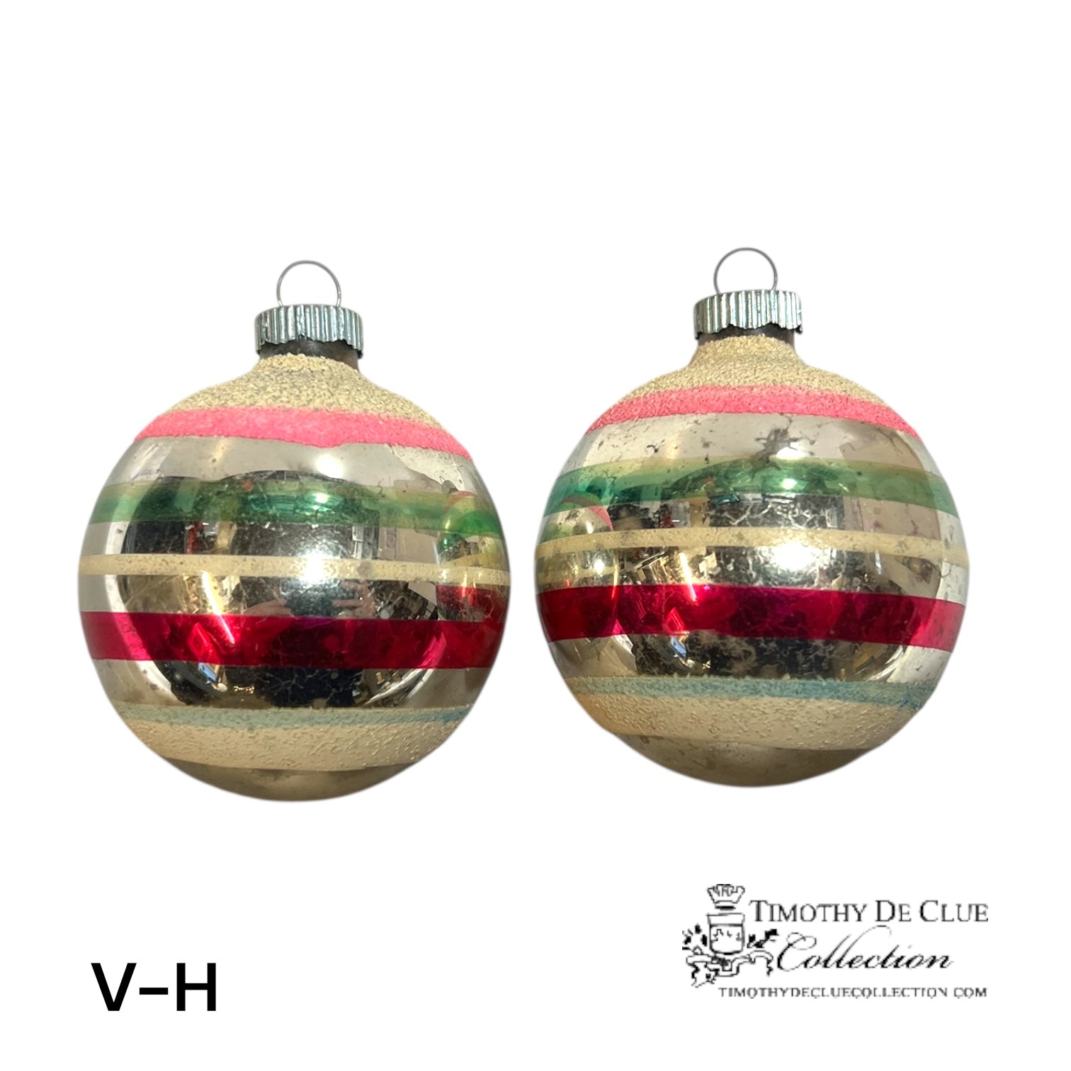 V-H Vintage Handblown Medium Striped Ornaments - Matching Pair