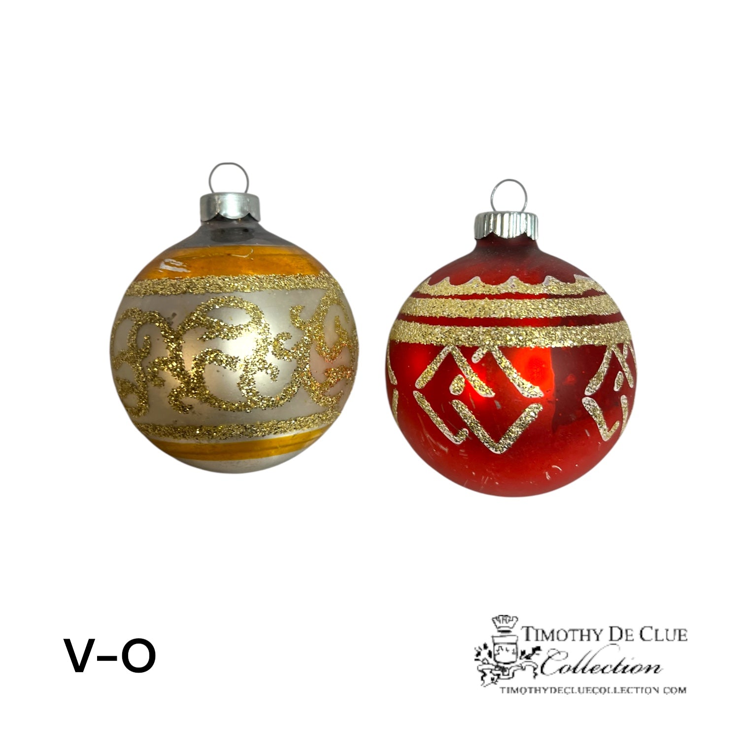 V-O Vintage Handblown Gold Flocked Ornaments - Set of 2