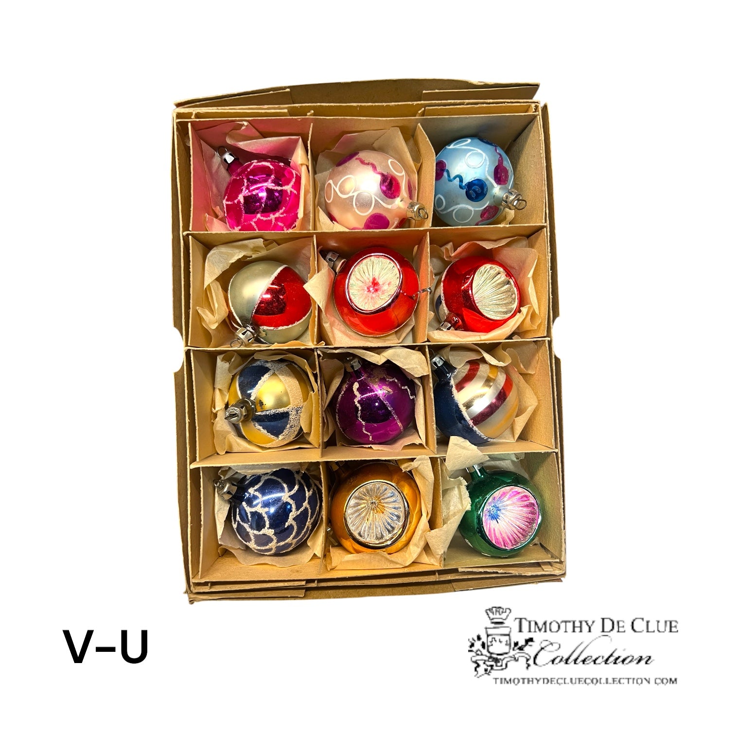 V-U Vintage Handblown Tiny Vintage Colorful Ornaments - Set of 12