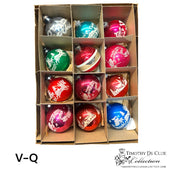 V-Q Vintage Shiny Brite Handblown Flocked Ornaments - Set of 12