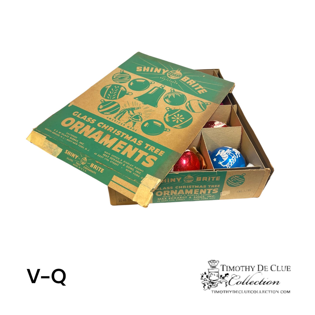 V-Q Vintage Shiny Brite Handblown Flocked Ornaments - Set of 12