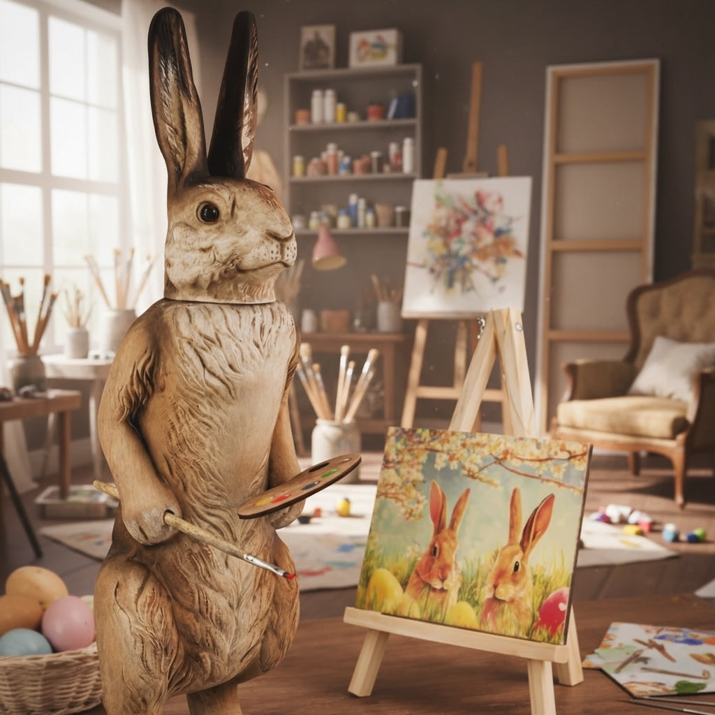 Artist Easter Bunny Brown Limited Edition German Paper Mache
