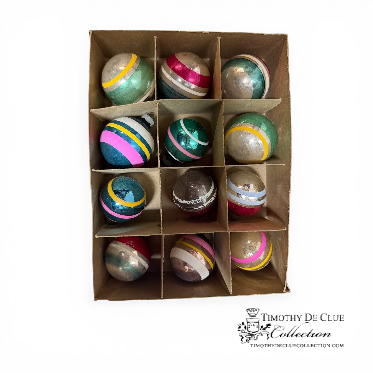 Shiny Brite Small Stripe Ornaments - Set of 12