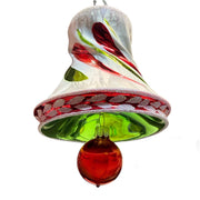 Decorative glass bell with red and green colors on a white background