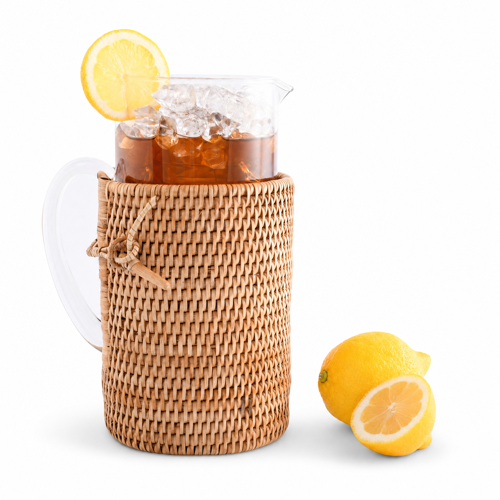 Glass Pitcher Hand Woven Wicker Natural Rattan Cover
