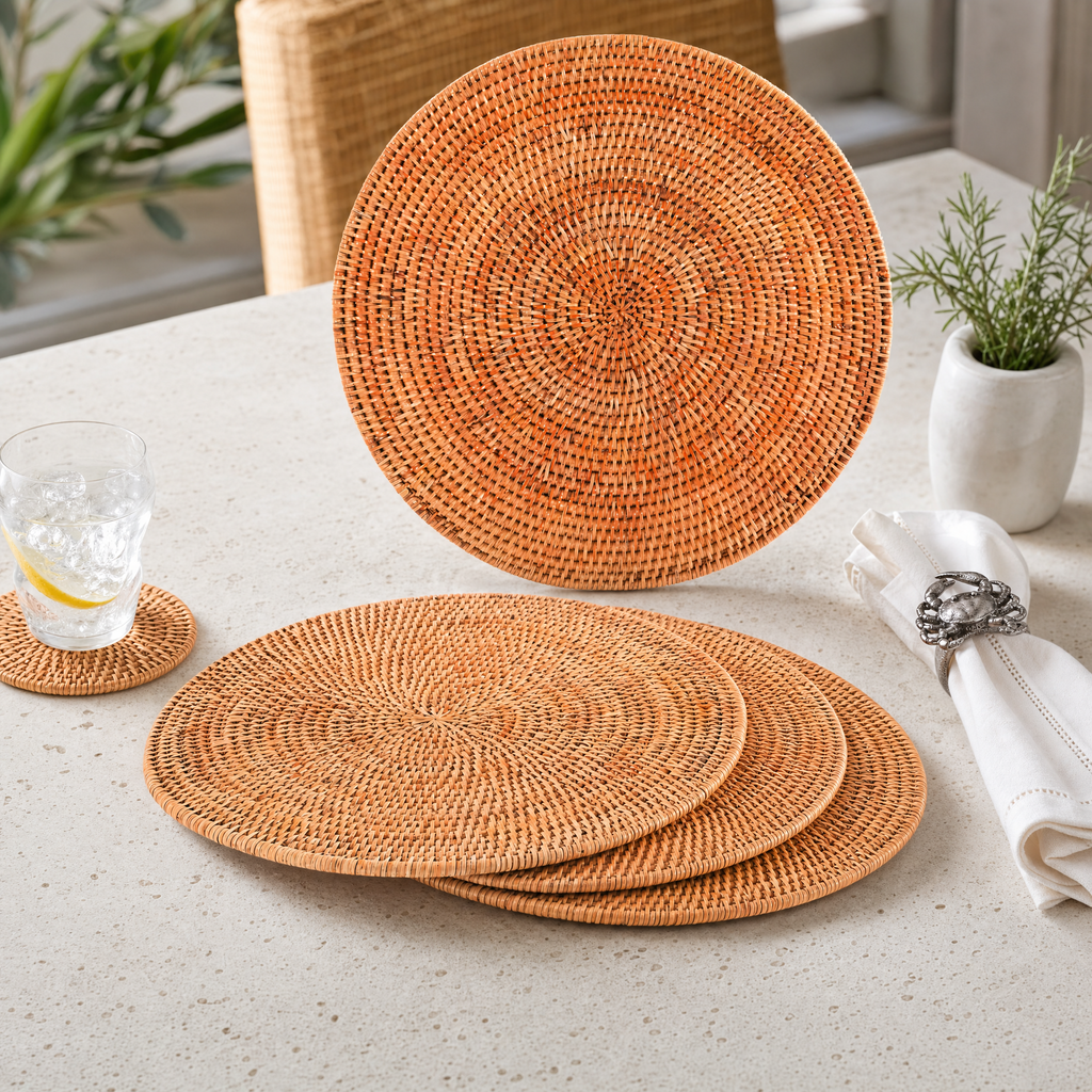 Hand Woven Wicker Rattan Round Placemat - Set of 4