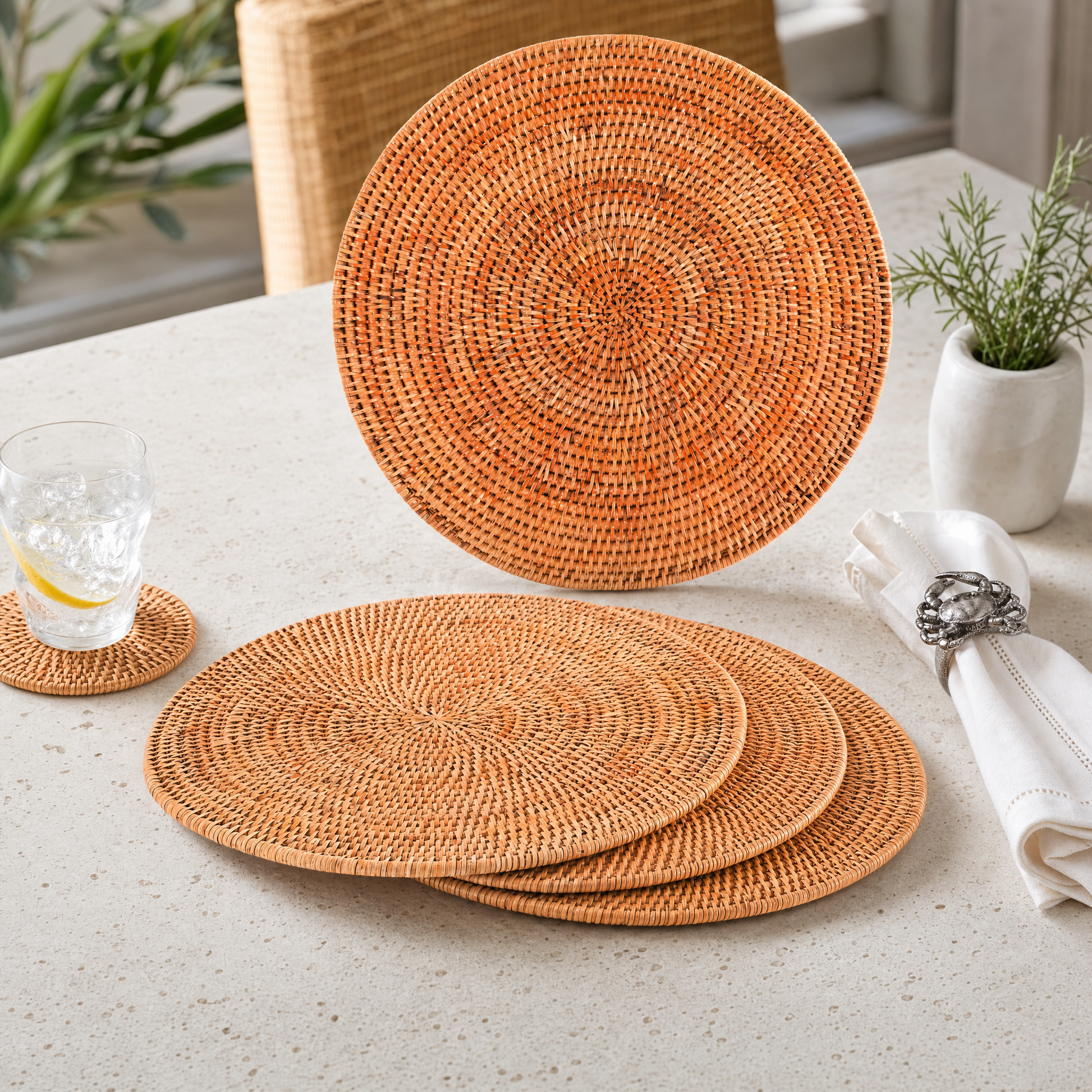 Hand Woven Wicker Rattan Round Placemat - Set of 4