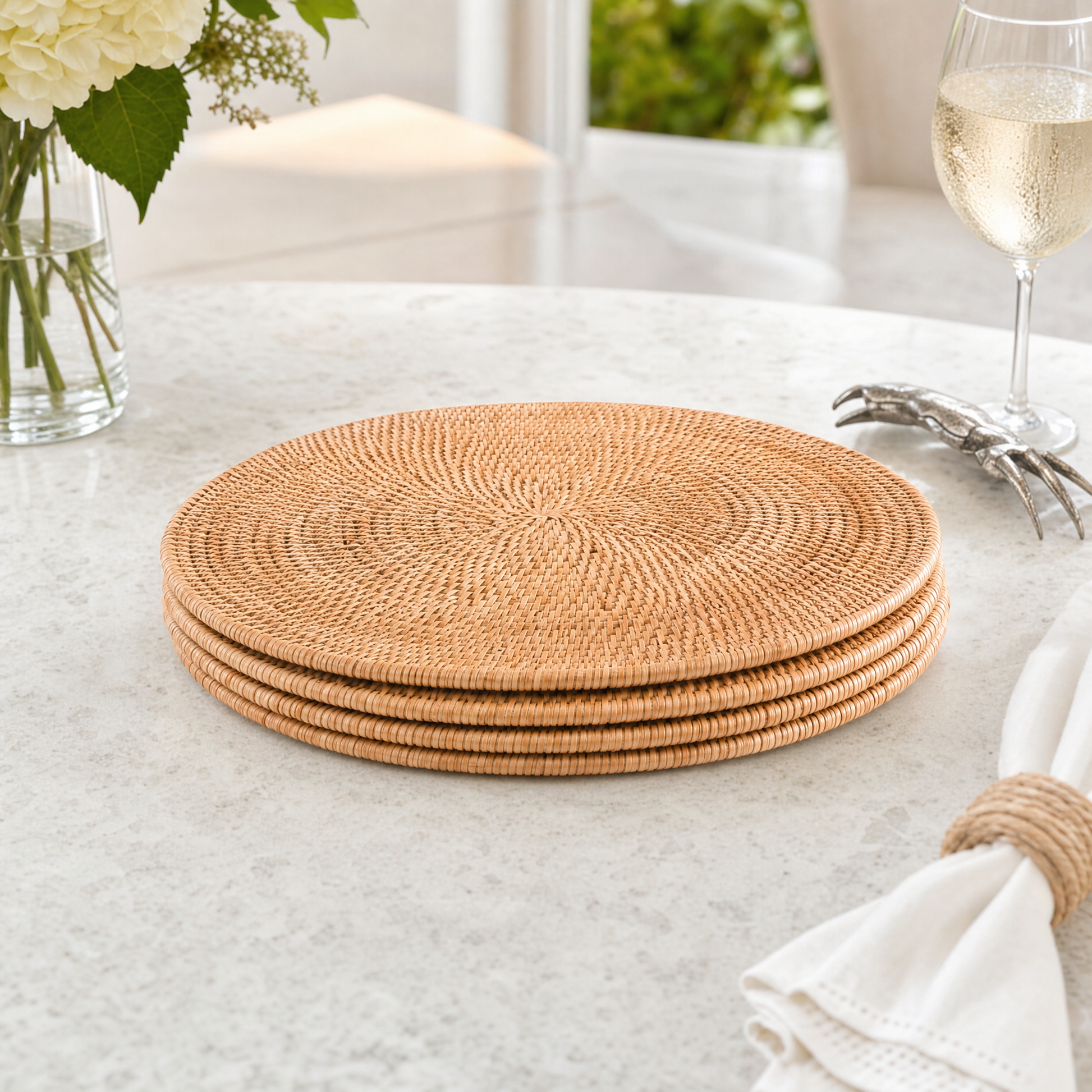 Hand Woven Wicker Rattan Round Placemat - Set of 4