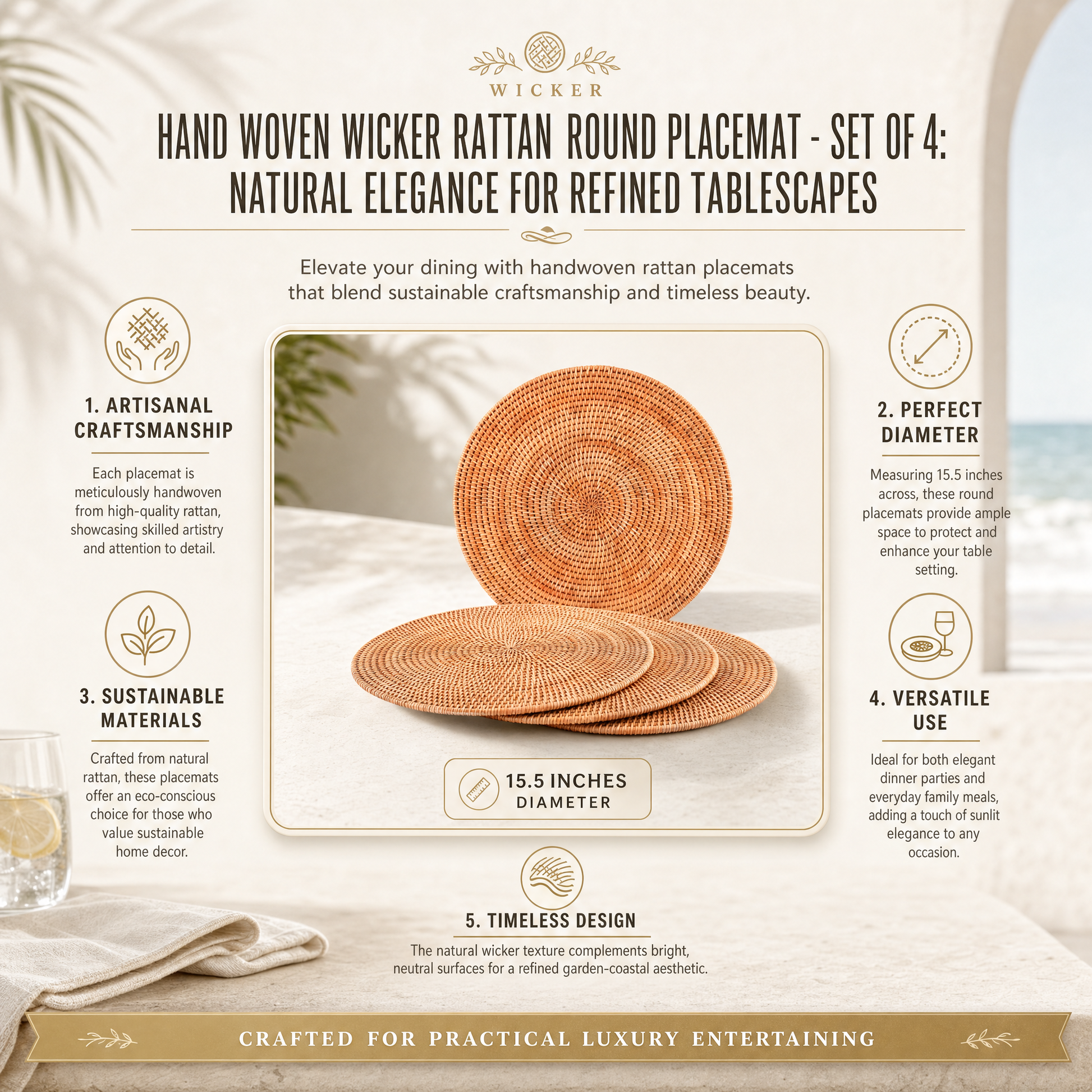 Hand Woven Wicker Rattan Round Placemat - Set of 4