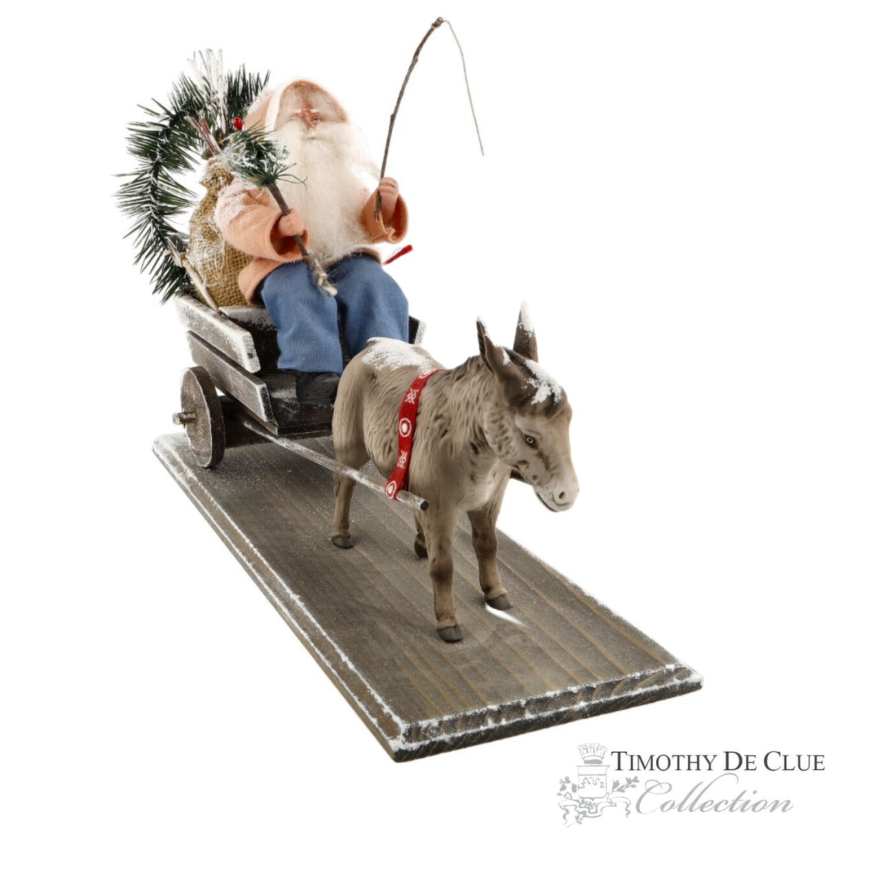 To The Market Donkey Drawn Cart Santa Paper Mache | Vintage German Reproduction of 19th Century Piece Timothy De Clue Christmas Collection