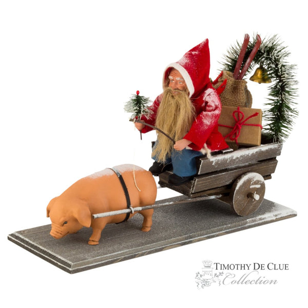 Pig Swine Cart Driving Santa Paper Mache | Vintage German Reproduction of 19th Century Piece