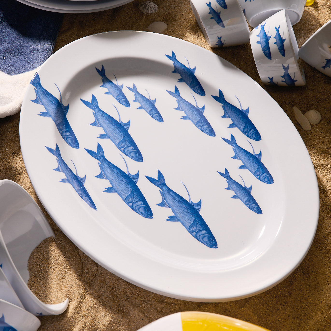 School of Fish Melamine Oval Rimmed Platter