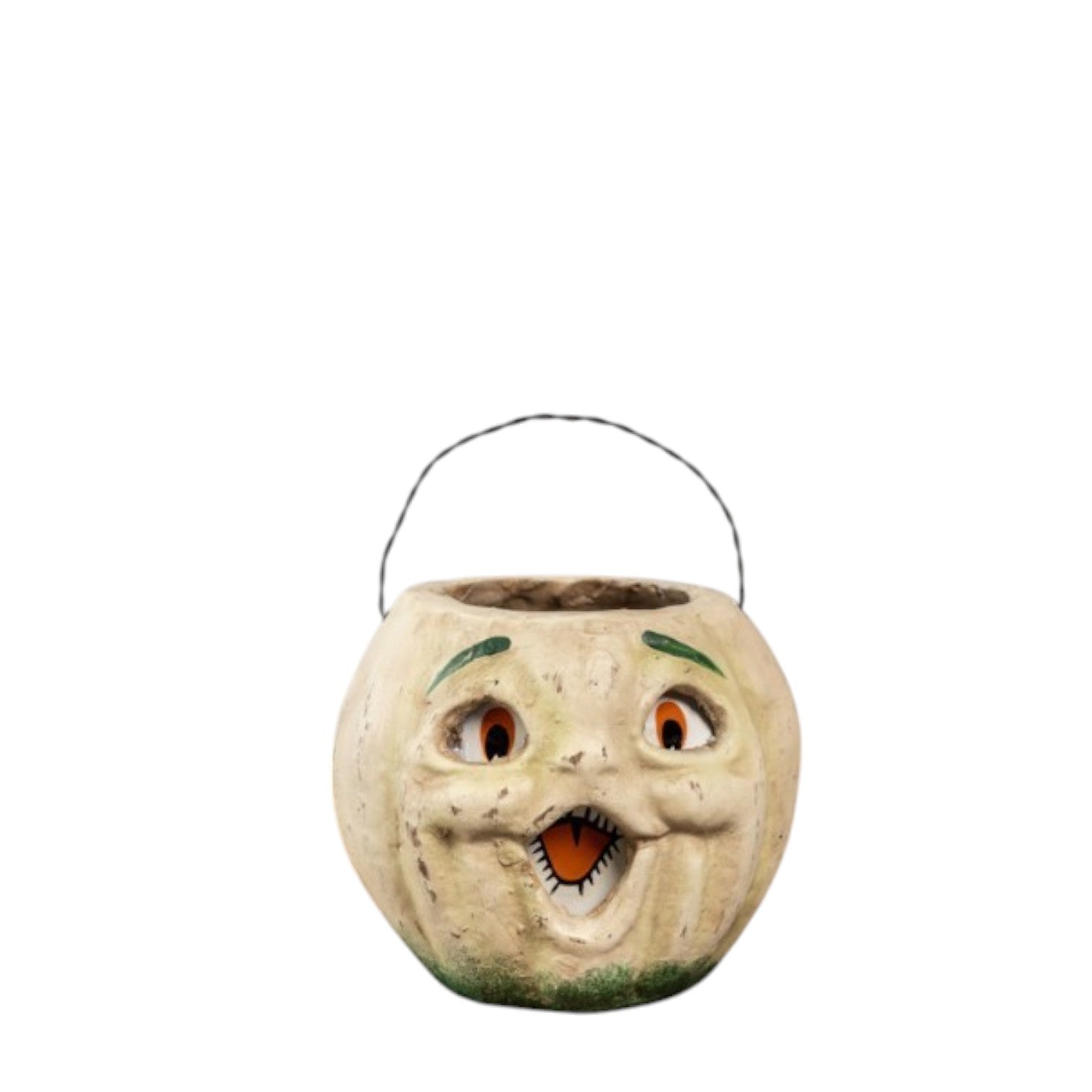 5" Mache Vintage Inspired White Pumpkin Candy Bucket | Fall Halloween Decor