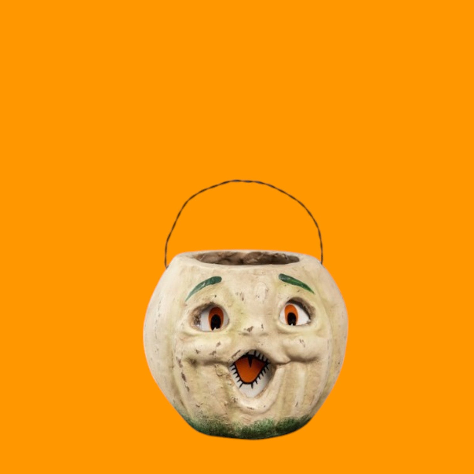 5" Mache Vintage Inspired White Pumpkin Candy Bucket | Fall Halloween Decor