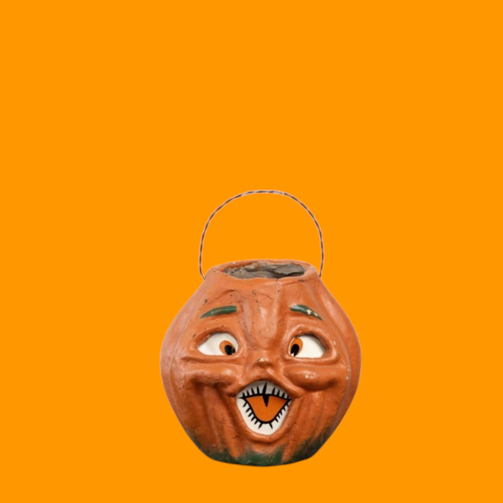 7" Mache Vintage Inspired Orange Pumpkin Candy Bucket | Fall Halloween Decor