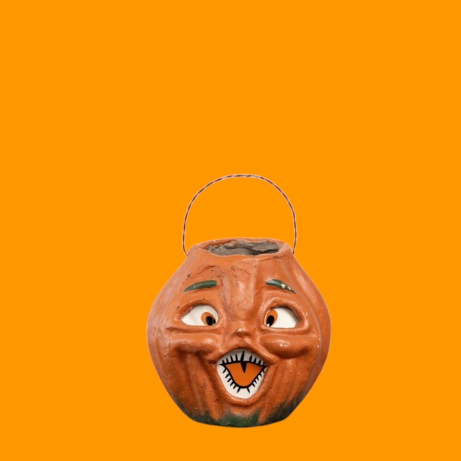 7" Mache Vintage Inspired Orange Pumpkin Candy Bucket | Fall Halloween Decor