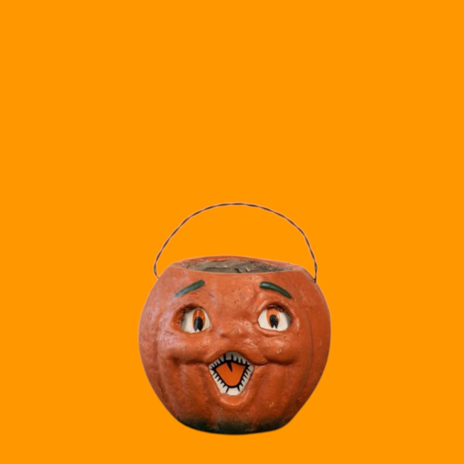 5" Mache Vintage Inspired Orange Pumpkin Candy Bucket | Fall Halloween Decor