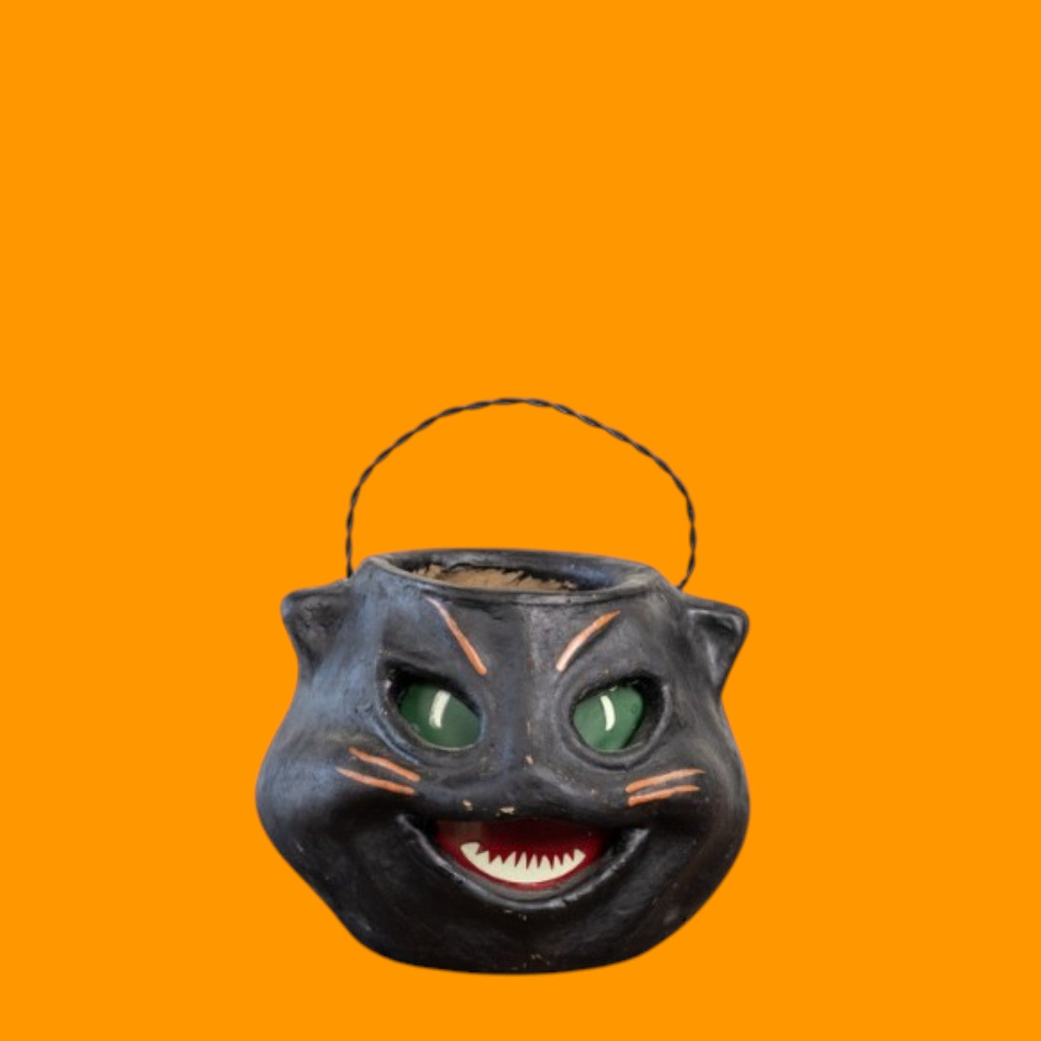 6" Mache Vintage Inspired Scaredy Black Cat Candy Bucket | Fall Halloween Decor
