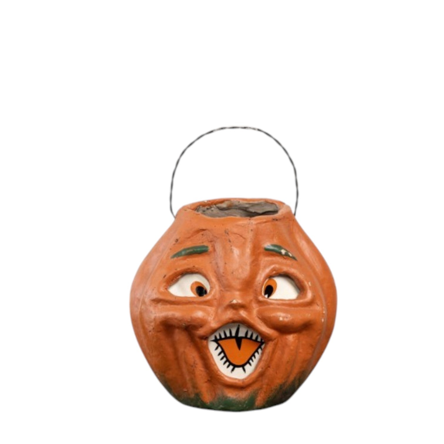7" Mache Vintage Inspired Orange Pumpkin Candy Bucket | Fall Halloween Decor