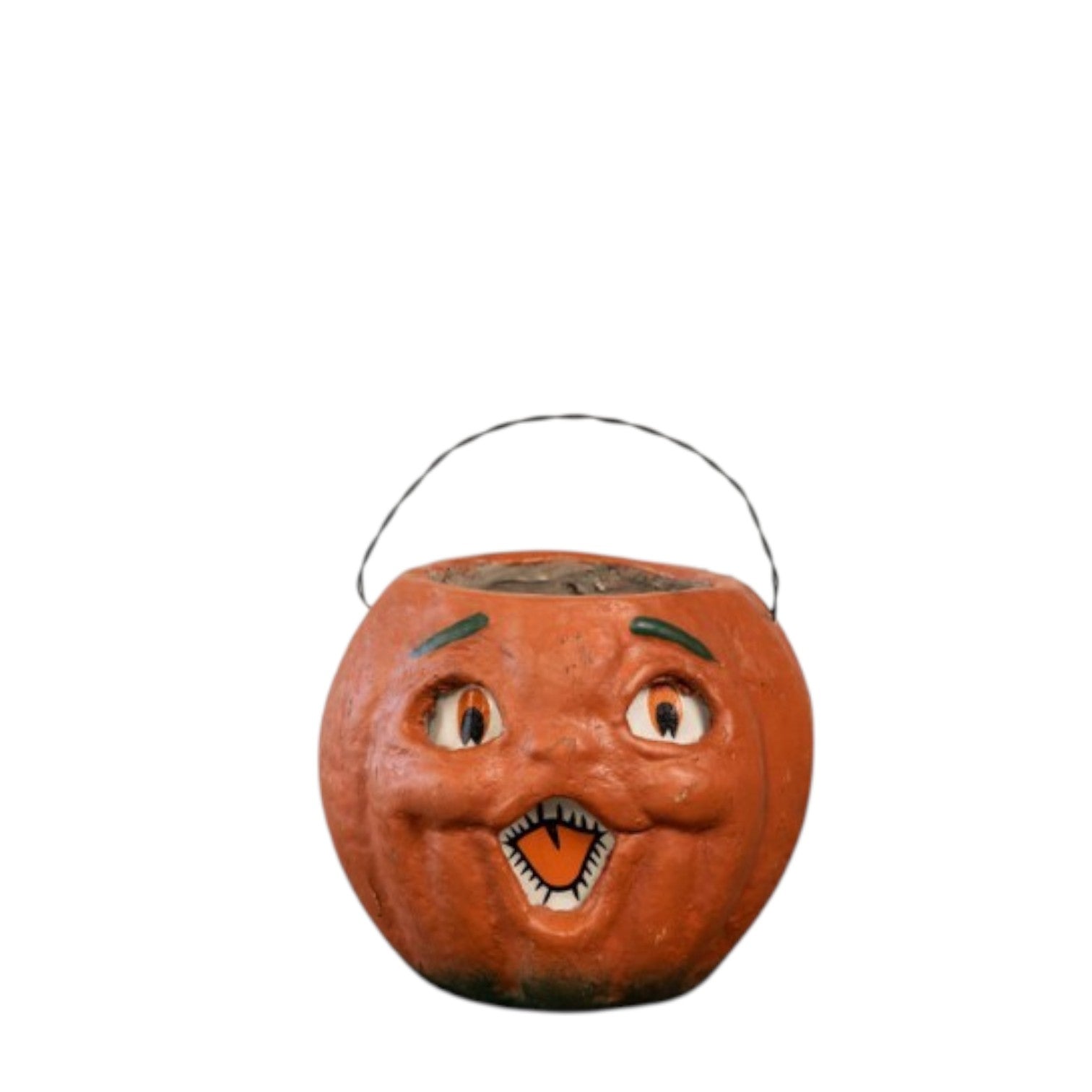 5" Mache Vintage Inspired Orange Pumpkin Candy Bucket | Fall Halloween Decor