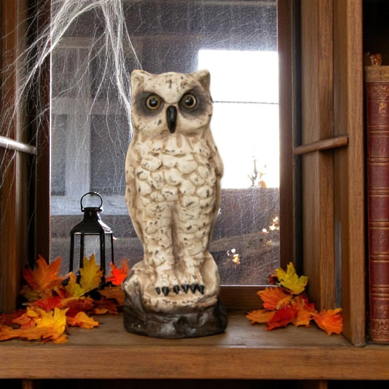 10" Mache White Owl | Fall Halloween Decor