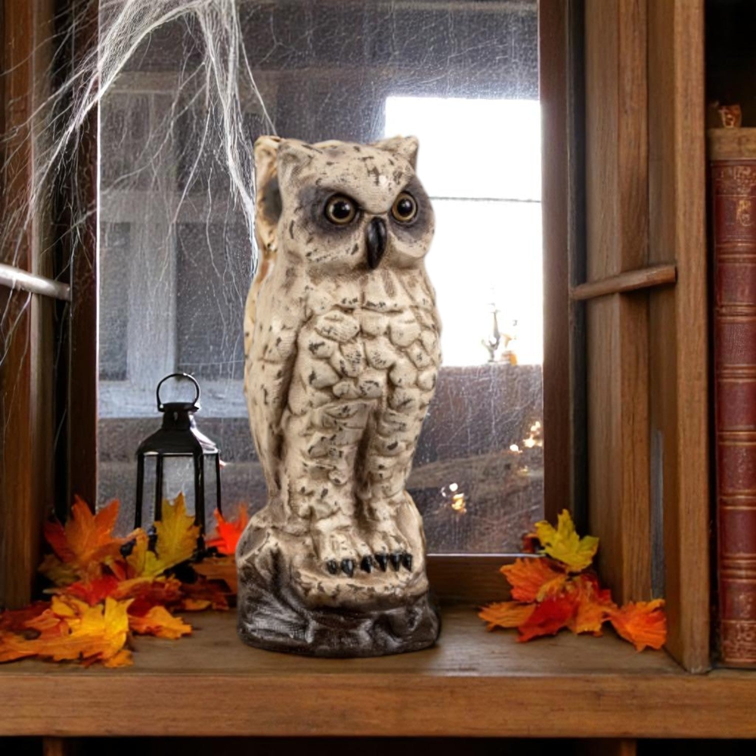 10" Mache White Owl | Fall Halloween Decor