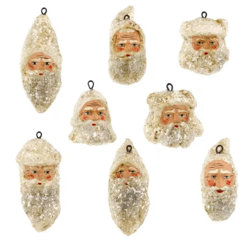 Santa Ornaments Set of 8- German Paper Mache Christmas Collection