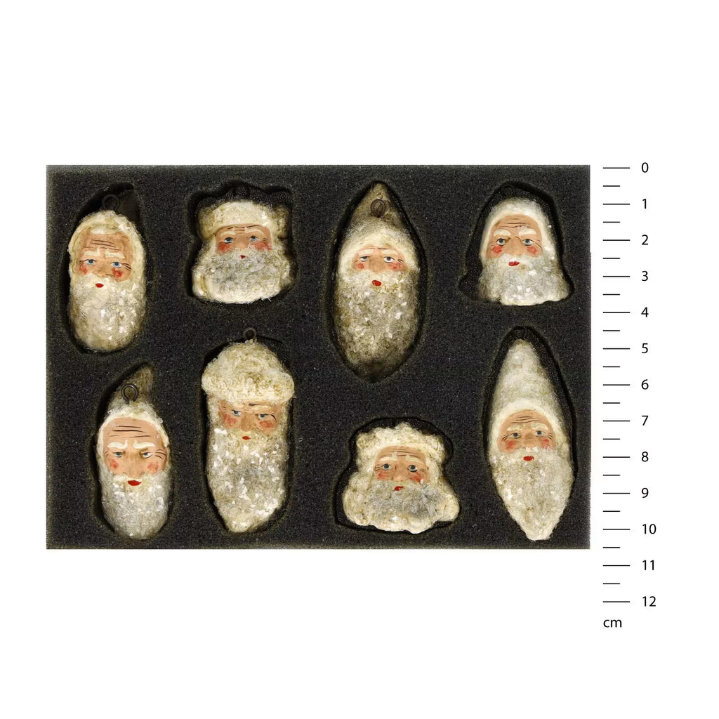Santa Ornaments Set of 8- German Paper Mache Christmas Collection