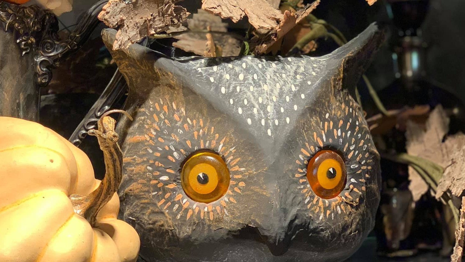Whoo Owl Candy Bucket | Fall Halloween Decor Vintage Inspired Paper Mache
