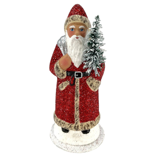 Ino Schaller Red Glitter Santa German Paper Mache Candy Cont