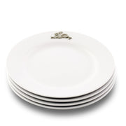 Bunny Melamine Lunch Plates stacked set of 4, white with rabbit emblem on top plate