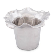 Carmel Ice Bucket, white ceramic with ruffled rim and grey interior, empty view against white background.