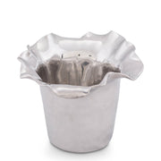 Carmel Ice Bucket, white ceramic vessel with crumpled rim and grey interior lining.
