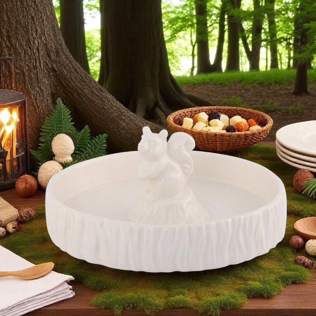 Standing Squirrel Stoneware Nut Bowl