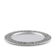 Charger Overplate Concho with ornate silver filigree border on white ceramic base